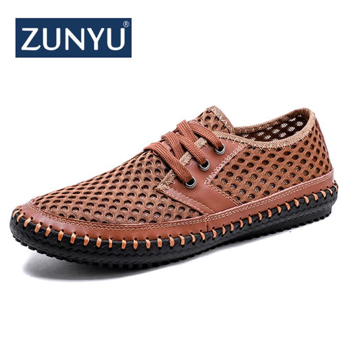 ZUNYU New Men's Casual Shoes Summer Breathable Mesh Shoes Brand Men Fashion Lace-Up Loafers Soft Comfortable Flats Size 38-48