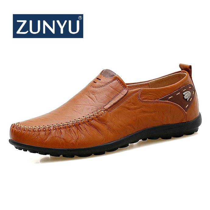 ZUNYU Hot Sale Leather Men Shoes Casual Flat Men Shoes Waterproof Breathable Loafers Male Moccasins Driving Shoes Big Size 47