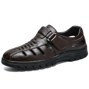 ZUNYU Leather Sandals for Men Summer 2019 New Men Dress Formal Shoes Anti-slip Hollow Sandals for Dad's Man Shoes Size 38-45