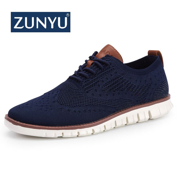 ZUNYU New summer men's Shoes Lace up lightweight British Dress Footwear Fashion hollow breathable knitted mesh Flats Shoes