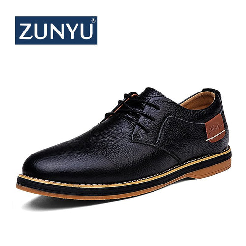 ZUNYU 2019 Spring New Leather Casual Men Shoes Fashion Men's Flats Round Toe Comfortable Office Men Dress Shoes Plus Size 38-48